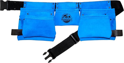 Graintex DS2125 11 Pocket Royal Blue Color Suede Leather Tool Belt/Tool Bag/Work Apron, 2 Hammer Loop, Adjustable Belt | Construction, Carpenter, Roofing, Drywall, Electrician, Gardening, DIY