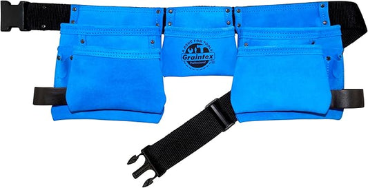 Graintex DS2125 11 Pocket Royal Blue Color Suede Leather Tool Belt/Tool Bag/Work Apron, 2 Hammer Loop, Adjustable Belt | Construction, Carpenter, Roofing, Drywall, Electrician, Gardening, DIY