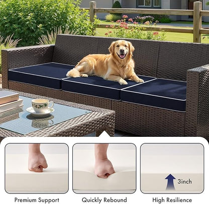 MIULEE Navy Outdoor Chair Cushions Set of 2, 19x19x3 Inch Waterproof Patio Seat Cushions for Outdoor Furniture Couch Sofa, 3 Year Color Fastness High Density Foam with Adjustable Ties