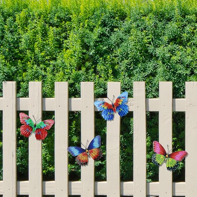 dreamskip 4 Pack Metal Butterfly Wall Decor Art, Metal Colorful Butterflies Outdoor Wall Art, Hand Craft Outdoor Wall Decor For Garden, Fence, Patio, Yard, Living Room, Bedroom