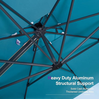 PURPLE LEAF 12FT Cantilever Outdoor Umbrellas Large Patio Umbrella Hanging Double Top Square Offset Umbrella with 360°Rotation Tilting Umbrella Outdoor Patio, Turquoise Blue
