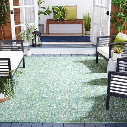 SAFAVIEH Washable Rug Outdoor Courtyard Collection - 9' x 12', Green & Ivory, Non-Shedding & Easy Cleaning, Ideal for Patio, Backyard, Mudroom (CY8680-55721)