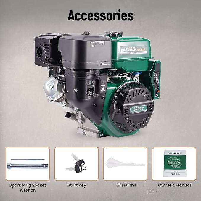 maXpeedingrods 15HP 420cc Gas Engine, Electric Start 4 Stroke OHV Horizontal Gasoline Engine, Shaft 1" (25.4mm) Diameter, Shaft 1/4" Keyway, for Go-Karts Log Splitters Compressors Lawn Mowers