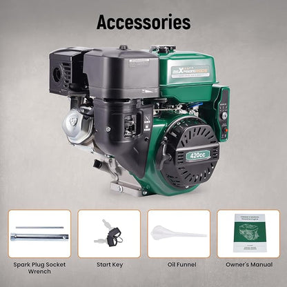 maXpeedingrods 15HP 420cc Gas Engine, Electric Start 4 Stroke OHV Horizontal Gasoline Engine, Shaft 1" (25.4mm) Diameter, Shaft 1/4" Keyway, for Go-Karts Log Splitters Compressors Lawn Mowers