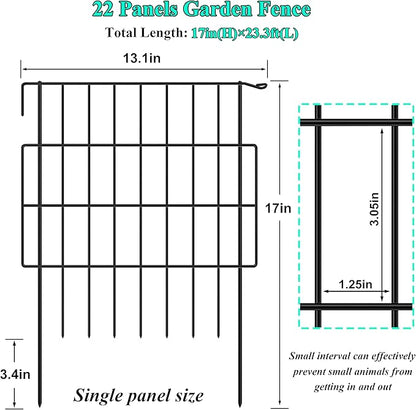 Decorative Garden Fences 17in x 23.3ft, 22 Pack Outdoor Fencing Animal Barrier Dog Border with 1.25in Gap, Metal Wire Fence Panels for Garden Decor, Flower Bed Edging Borders for No Dig Patio Yard
