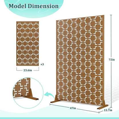 Metal Privacy Screen Outdoor Privacy Screen, Freestanding Fence Panel for Outside, 72''H×47''W, Decorative Screen Panel for Backyard/Patio/Deck