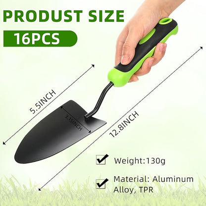 16 Pcs Garden Shovel Aluminum Alloy Heavy Duty Trowel Small Digging Shovels Metal Hand Trowel Spade with Soft Handle for Garden Lawn Yard Planting Tool (Shovel with Ruler,Green)