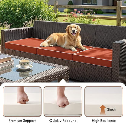 MIULEE Orange Outdoor Chair Cushions Set of 2, 22x22x3 Inch Waterproof Patio Seat Cushions for Outdoor Furniture Couch Sofa, 3 Year Color Fastness High Density Foam with Adjustable Ties