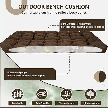 2/3 Seater Swing Replacement Cushion, Waterproof Porch Swing Cushions with Backrest, Thickened Bench Cushions for Outdoor Furniture, for Outdoor Patio Swing (Brown, 55 * 40in)