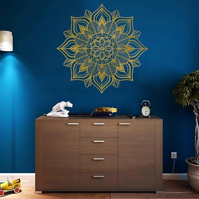 Resama Large Metal Mandala Wall Art, Unique Lotus Flower Wall Decor Artwork, Suitable for Office and Home Indoor and Outdoor Decoration (Gold)