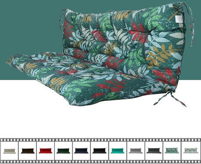 Outdoor Swing Cushions 3 Seater Waterproof, Replacement Bench Cushions for Outdoor Patio Furniture with Backrest, Porch Swing Cushion with Ties for Lawn and Garden (Green Flowers, 40x40in)