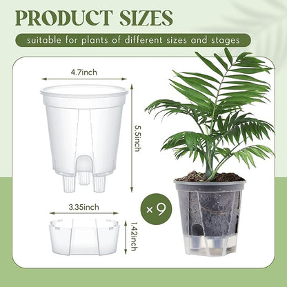 Wonderjune Self Watering Pots for Indoor Plants with Deep Reservoir and High Drainage Holes for Outdoor Plants and Flowers, Bare Root Planter(4.72'',Clear,9 Pcs)