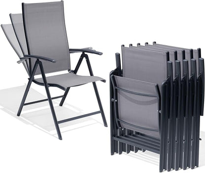 Crestlive Products Folding Patio Chairs Set of 6, 7-Level Adjustable Recliner Chairs Foldable Outdoor Lawn Chairs for Pool, Backyard,Gray