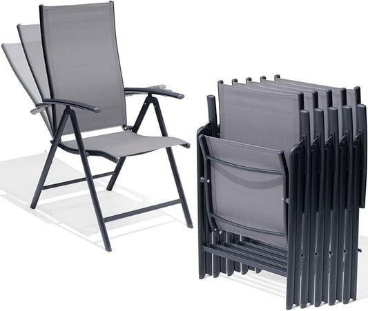 Crestlive Products Folding Patio Chairs Set of 6, 7-Level Adjustable Recliner Chairs Foldable Outdoor Lawn Chairs for Pool, Backyard,Gray