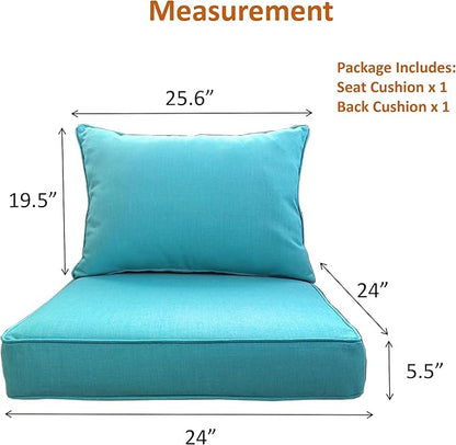 MEETHASUNY Outdoor Patio Furniture Replacement Cushions,24X24X5 Inch Deep Seat Chair Seat Back Cushion Set,All Weather Breathable Sectional Cushions for Patio Furniture Couch Loveseat,Turquoise Blue
