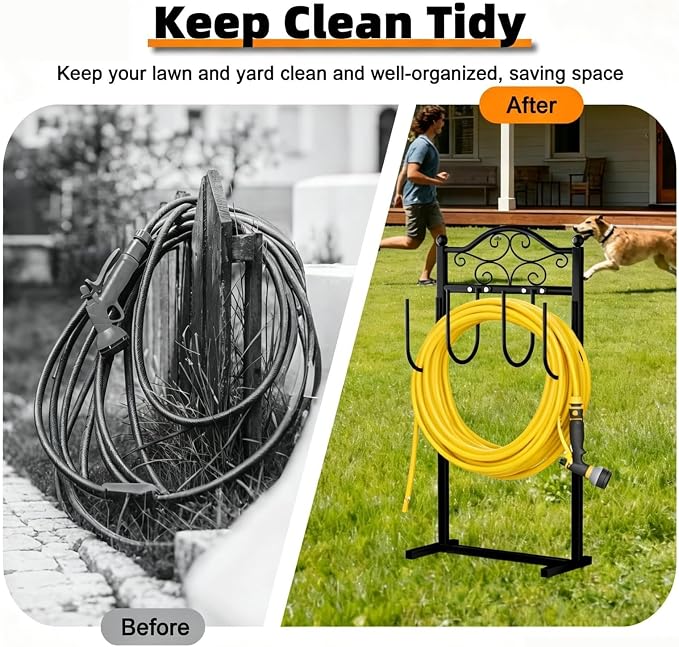 2 Pack Garden Hose Holder, Heavy-Duty Garden Hose Stand for 100FT Hoses, Freestanding Water Hose Holder for Yard & Garden, Black
