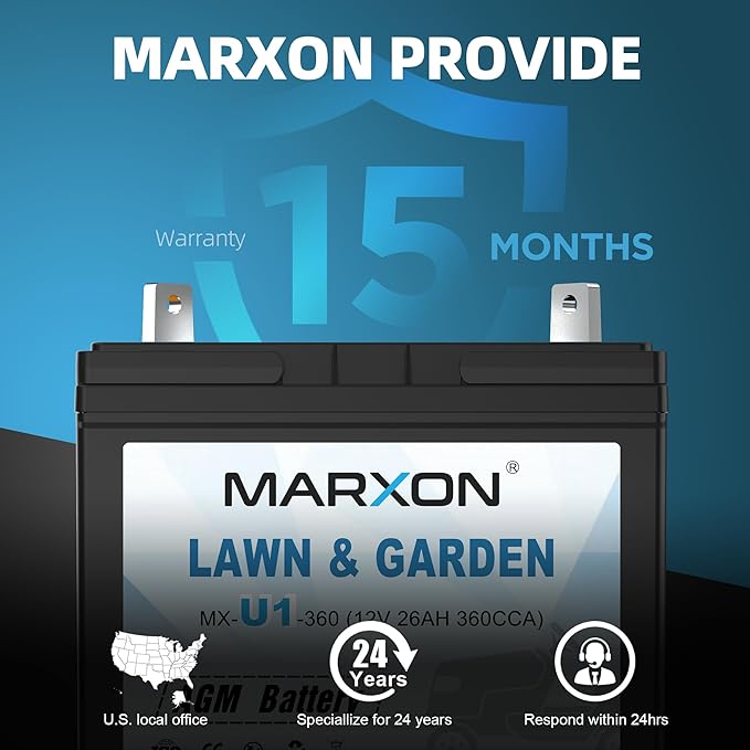 MARXON U1 360CCA Riding Lawn Mower Batteries, Garden Tractors Battery Maintenance Free AGM Battery, Compatible with Troy-Bilt, Toro, Cub Cadet, Craftsman, Ariens, Poulan Pro