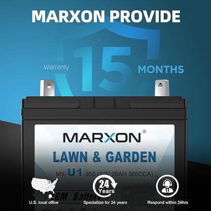 MARXON U1 360CCA Riding Lawn Mower Batteries, Garden Tractors Battery Maintenance Free AGM Battery, Compatible with Troy-Bilt, Toro, Cub Cadet, Craftsman, Ariens, Poulan Pro
