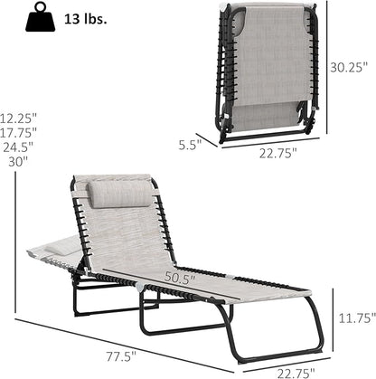 Outsunny Folding Chaise Lounge Chair, Patio Sun Tanning Chair, Outdoor Chaise Lounger with 4-Position Reclining Back, Breathable Mesh Seat for Beach, Poolside, Yard, Cream White