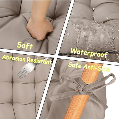 Porch Swing Cushion Three Seat, Waterproof Swing Cushions Replacement with Backrest, Outdoor Garden Furniture Patio 4" Thickened Cushions with Ties (Khaki, 40 x 71in)