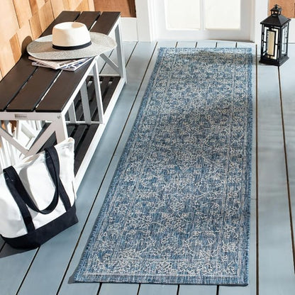 SAFAVIEH Washable Rug Outdoor Courtyard Collection - 2'3" x 14' Runner, Navy & Ivory, Non-Shedding & Easy Cleaning, Ideal for Patio, Entryway, Mudroom, Hallway, Kitchen (CY8680-36821)