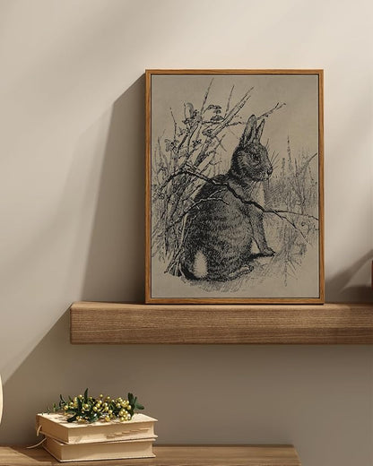 InSimSea Framed Canvas Prints Art, Easter Bunny Decor, French Country Farmhouse Decoration for Bedroom Living Room, Vintage Rabbit Pictures Cottage Decor, 12x16inch