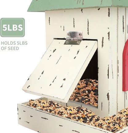 Yinns Village Wooden Cottage Bird House Feeder, Hanging Birdfeeder with Landing Trays,Wood Wild Bird House Feeder Garden Decor