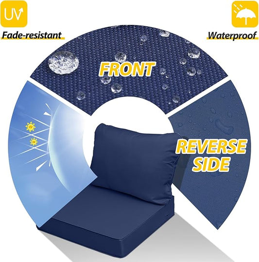 AAAAAcessories Outdoor Seat Cushions for Chairs, Fade-Resistant, Waterproof Patio Furniture Replacement Cushions, 22" x 22" x 3" + 22" x 17", Navy Blue