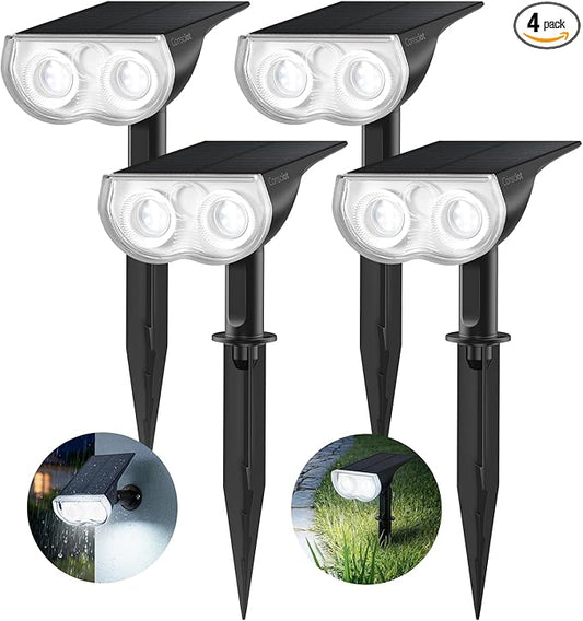 Consciot Solar Lights Outdoor Waterproof IP67, 3 Lighting Modes Solar Spot Lights Outdoor, Auto On/Off, 2-in-1 Solar Landscape Light for Yard Garden Landscape Pathway, Cool White 6500K, 4 Pack