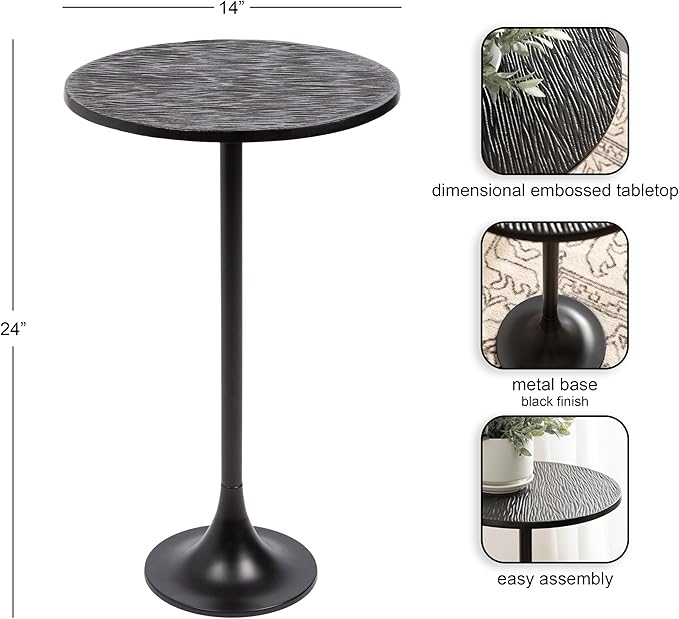 Kate and Laurel Baronet Modern Cast Aluminum Round Side Table, 14 x 14 x 24, Black, Transitional Circle End Table for Use as a Bedroom Nightstand or Living Room Plant Stand Option