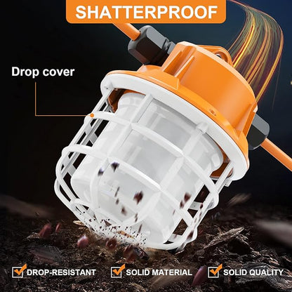 NS 100FT Construction String Lights 150W LED Industrial Grade 15000LM 5000K IP65 Linkable for Construction Sites, Temporary Work, Renovation, Jobsite,All Outdoor Lighting, with 10 Bulbs and Hook