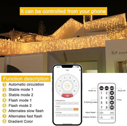 49ft Christmas Lights Outdoor, 640 LED Waterproof 8 Modes String Light with App and Remote Control for Outside House Roof Decorations Indoor Decor-Warm White