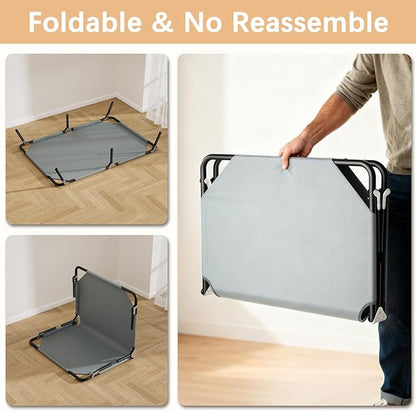 Folding Elevated Dog Bed for Large Dogs, Portable Raised Camping Outdoor Dog Bed, Washable Elevated Pet Beds with No-Slip Feet, Raised Cooling Pet Beds for Indoor & Outdoor Use, Grey, 44 Inches