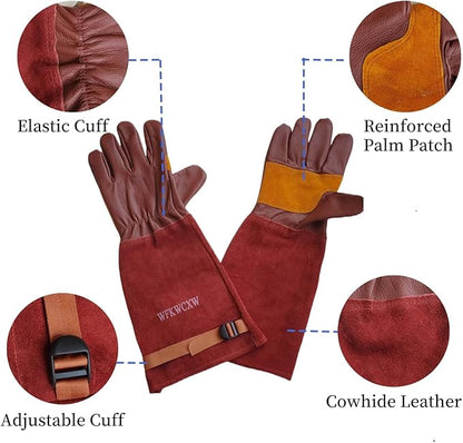 Womens/Mens Gardening Gloves for Rose and Cactus Handling,Cow Leather Garden Gloves Women/Men Thorn Proof