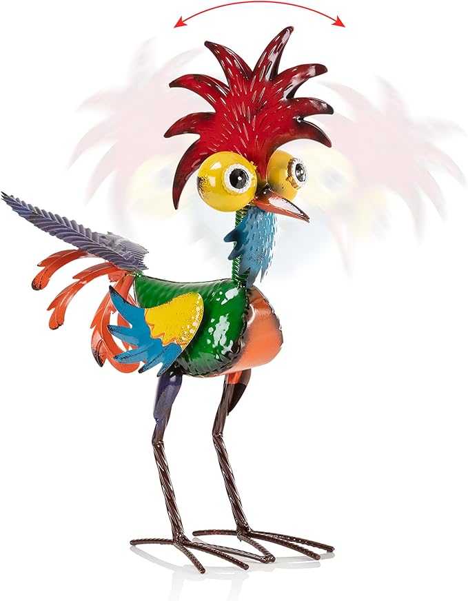 Alpine Corporation | 18" Tall Wacky Metal Rooster Yard Statue – Colorful Indoor/Outdoor Farm Animal Décor for Garden, Patio, Lawn, or Porch