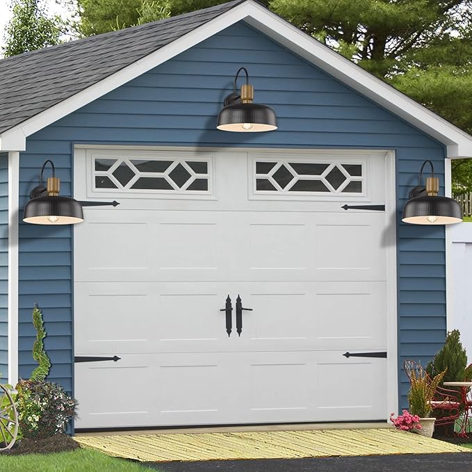 Outdoor Barn Light Hammered Barn Light, Farmhouse Exterior Wall Mount Light Vintage Wall Lighting Fixture Industrial Sconce Lantern for Porch, Entryway, Garage, Black, 2 Pack