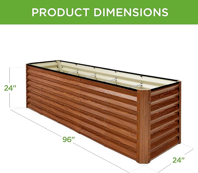 Best Choice Products 8x2x2ft Raised Outdoor Metal Garden Bed, Rectangular Planter Box for Herbs, Flowers, and Deep Root Vegetables w/ 240 Gallon Capacity - Wood Grain