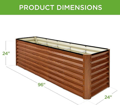 Best Choice Products 8x2x2ft Raised Outdoor Metal Garden Bed, Rectangular Planter Box for Herbs, Flowers, and Deep Root Vegetables w/ 240 Gallon Capacity - Wood Grain