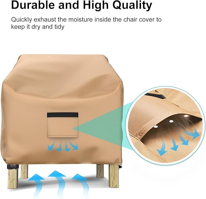 Patio Chair Covers for Outdoor Furniture Waterproof 2 Pack, Lawn Chair Covers 600D Heavy Duty Oxford Cloth, Large Covers for Lounge Lawn Deep Seat 31" W x 33" D x 36" H-Brown