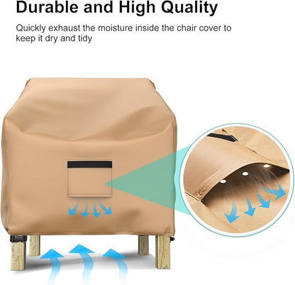 Patio Chair Covers for Outdoor Furniture Waterproof 2 Pack, Lawn Chair Covers 600D Heavy Duty Oxford Cloth, Large Covers for Lounge Lawn Deep Seat 31" W x 33" D x 36" H-Brown