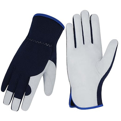 Gardening Gloves, Garden Gloves for Women and Men, Thorn Proof Working Gloves, Durable Leather Work Garden Gloves for Yard & Outdoor Work, Blue, L