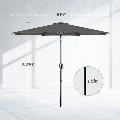 Simple Deluxe 2 Pack 9FT Outdoor Patio Umbrella Table Market Umbrella with Push Button Tilt and Crank, 8 Sturdy Ribs, UV Protection Waterproof for Garden, Lawn, Deck, Backyard, Pool, Grey