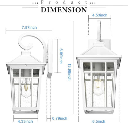 Darkaway Outdoor Wall Lights for House, Exterior Lighting Fixtures Wall Mount Outdoor Porch Lights Waterproof White Outdoor Sconce Lights with Seeded Glass for Patio Hallway Garage,2 Pack