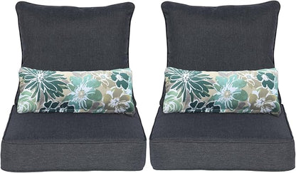 Aoodor Outdoor Chair Cushion, 22 x 24 Inch Water-Resistant, Fade-Resistant Olefin Frbric Patio Seat Cushions with Removable Cover and Adjustable Straps for Outdoor Furniture, Set of 2, Charcoal