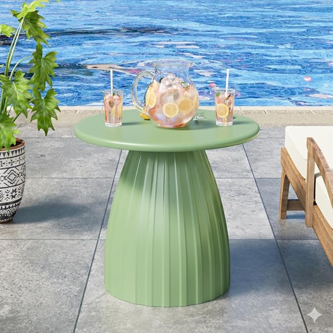 Round Metal Outdoor Patio Side Table, Steel Outdoor Accent Table, Small Patio End Table, for Garden, Pool, Yard, Balcony, Living Room, Deck, Weather Resistant, No Assembly, Green