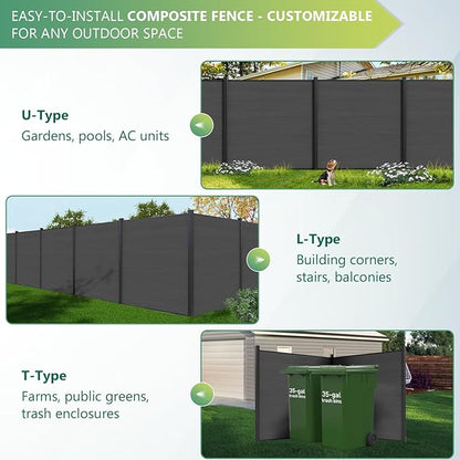 Mondaria Fence Privacy Screen with 8ft In-ground Posts, 6ft(H) x48t(W) Wood Plastic Composite Fence Panels Weather-Resistant Outdoor Fence for Backyard/Garden (Silver Gray, 9 Posts)