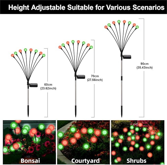 Solar Firefly Lights Red and Green, 4 Pack 800mAh Swaying Firefly Garden Lights Solar Powered Outdoor Waterproof for Yard Patio Lawn Pathway Walkway Stake Christmas Decor (Red & Green 4Pack)