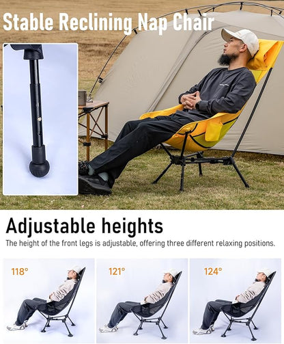 iClimb Ultralight Compact Camping Folding Beach Chair with Anti-Sinking Large Feet (Yellow - Triangular Frame High Back - 2PC)