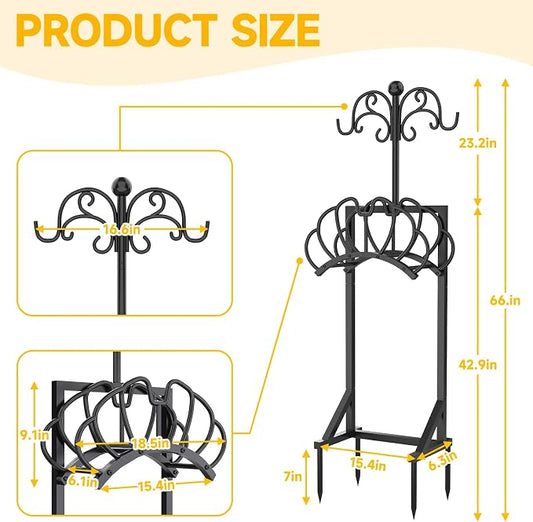 COZEER Garden Hose Holder with Shepherds Hooks, Water Hose Holders for Outside, Freestanding Hose Stand Heavy Duty Hose Hanger Storage Rack for Yard Lawn Farm