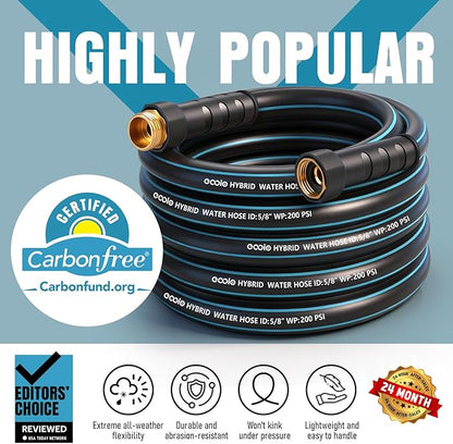 Heavy Duty Garden Hose 100ft, NON-EXPANDABLE Flexible Water Hose, Kink Resistant Lightweight Hybrid Hose, Leakproof Hose Male to Female Fittings